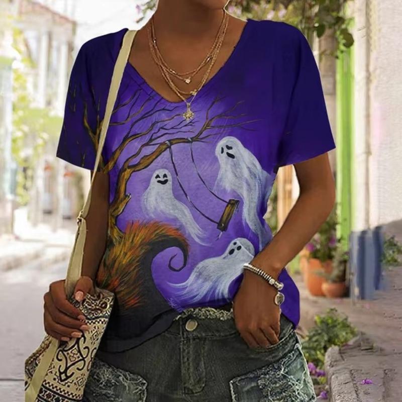 Футболка женская 3D смешной принт Spectre V-образный вырез с коротким рукавом базовые — фото 7