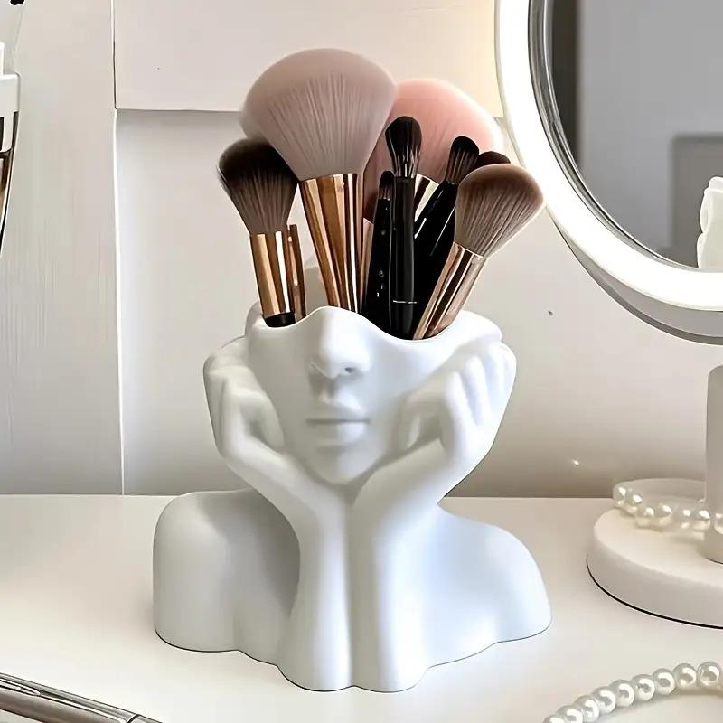 1Pc Face Shape Makeup Brush Holder - Beauty Makeup Storage Box, Female/Woman Face Design Lightweight and Portable Storage Box