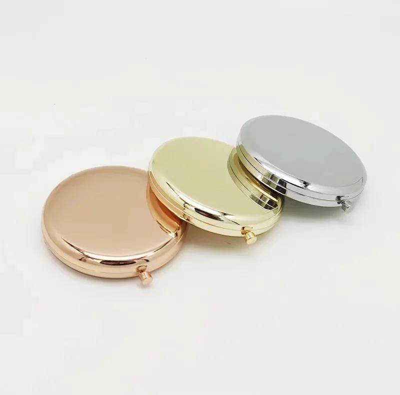 Portable Makeup Mirror Solid Rose Gold Color Metal Round Case Double-Side Pop-Up Pocket Mirror Beauty Cosmetic Mirror