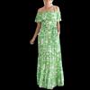 Women's Dress Summer European and American New Women's Clothes off-Shoulder Short Sleeve Print Ruffles Maxi Dress