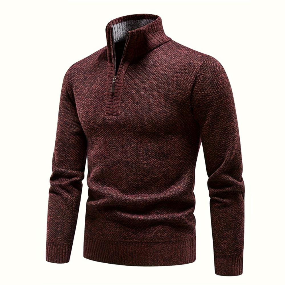Autumn Winter Men Knitted Pullover Half Zip Stand Collar Long Sleeve Ribbed Cuff Slim Fit Warm Daily Office Business Casual Men Sweater Jumper