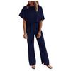 Women Fashion Leisure Solid Color Lace-Up Short Sleeves Female Jumpsuit