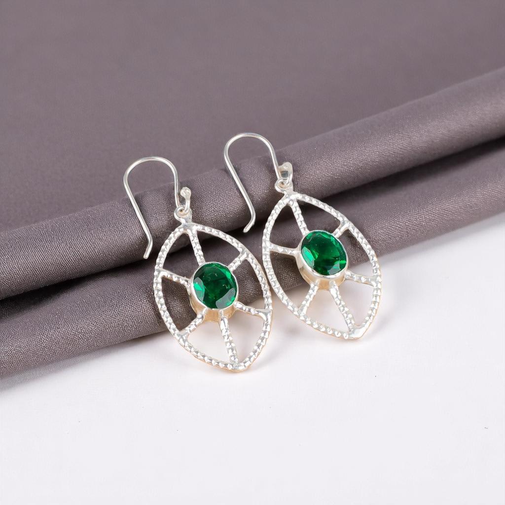 Chrome Diopside Gemstone 925 Sterling Silver Jewelry Handcrafted Earrings 2.00" EE-48-3