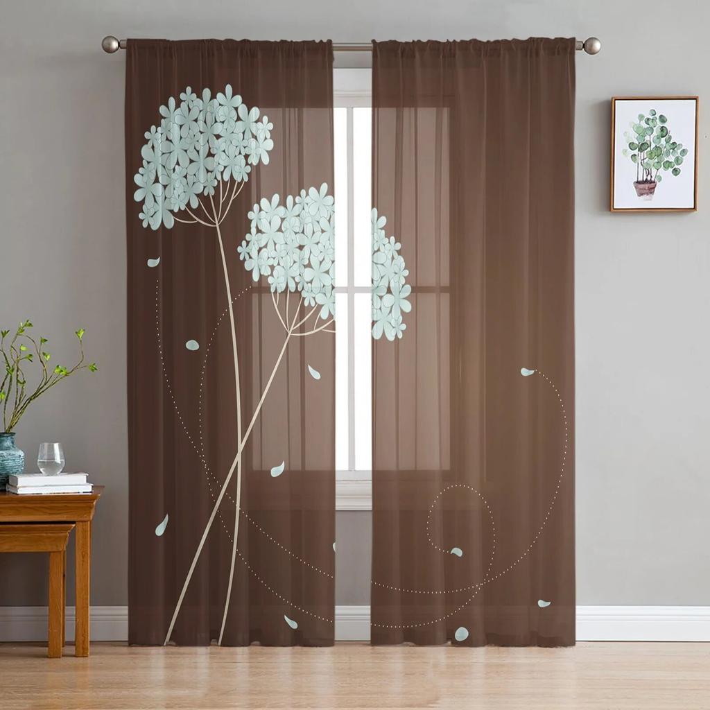 Abstract Dandelion Flowers Sheer Curtains For Girl Kids Bedroom Kitchen Window Drapes Curtain Home Decoration