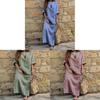 Art Vintage Cotton Linen Striped Long Dress With Loose Fit For Women