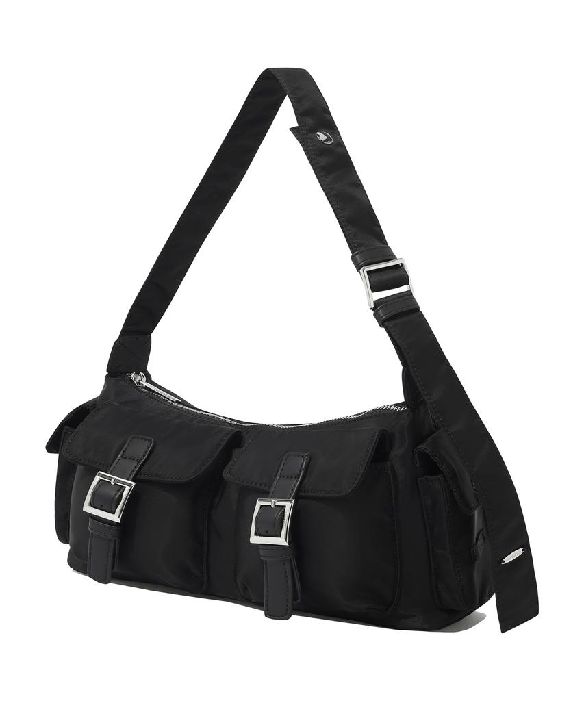 Covernat Woman Clover Heart Glossy Two-Pocket Shoulder Bag Black