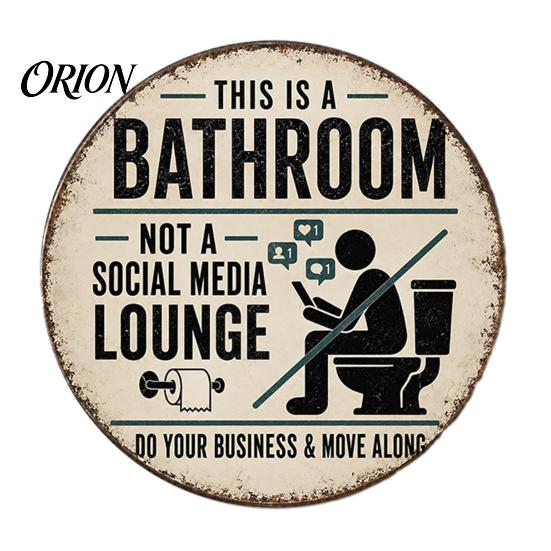 Round Bathroom Wall Decor Vintage Rustic Metal Tin Sign, 8 Inch Hanging Style Plaque, Retro Funny Farmhouse Decorative Sign for Restroom Waterproof