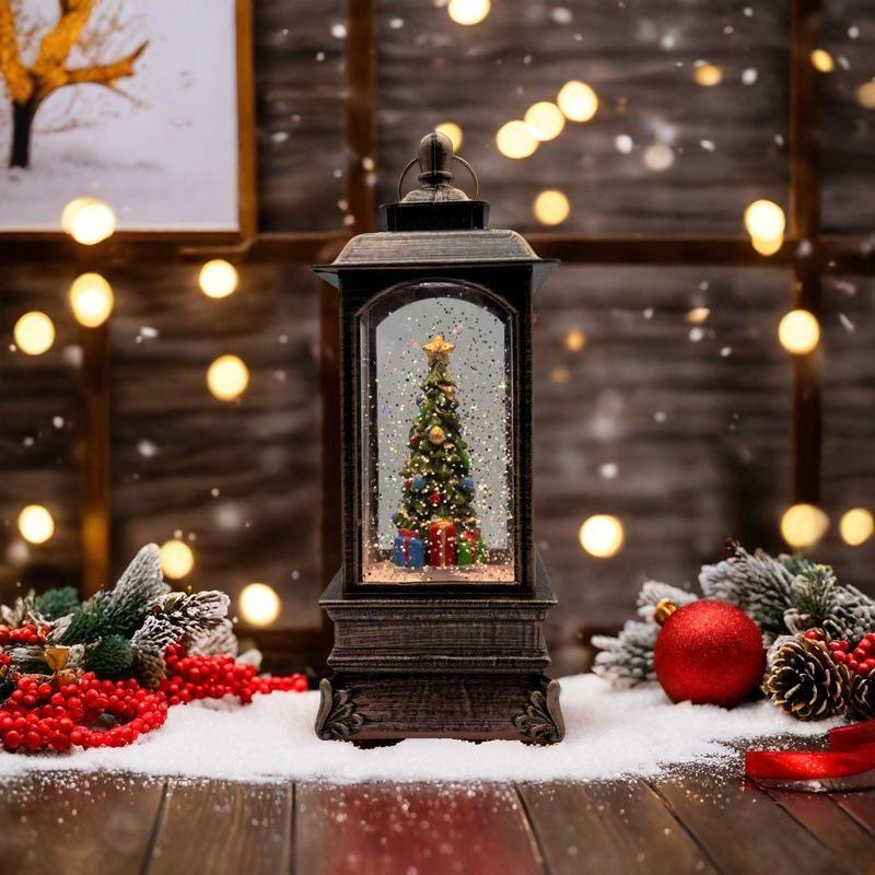 Christmas Chinese Lantern Water-Filled Luminous Music Box Snowfall Crystal Ball Decoration Ornament