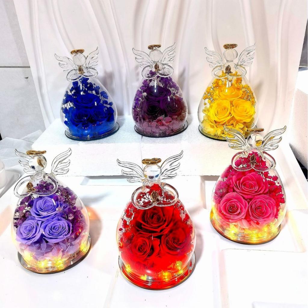 Preserved Rose Forever Flower in Glass Angel Figurines, Flowers for Delivery, Gifts for Mom Birthday Gifts for Women Mom Grandma Wife Friends