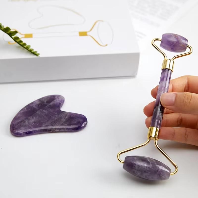 Amethyst Face Jade Massager Jade Roller Gua Sha For Lifting Anti-Wrinkle Acupuncture Beauty Skin Care Gouache Scraper Set