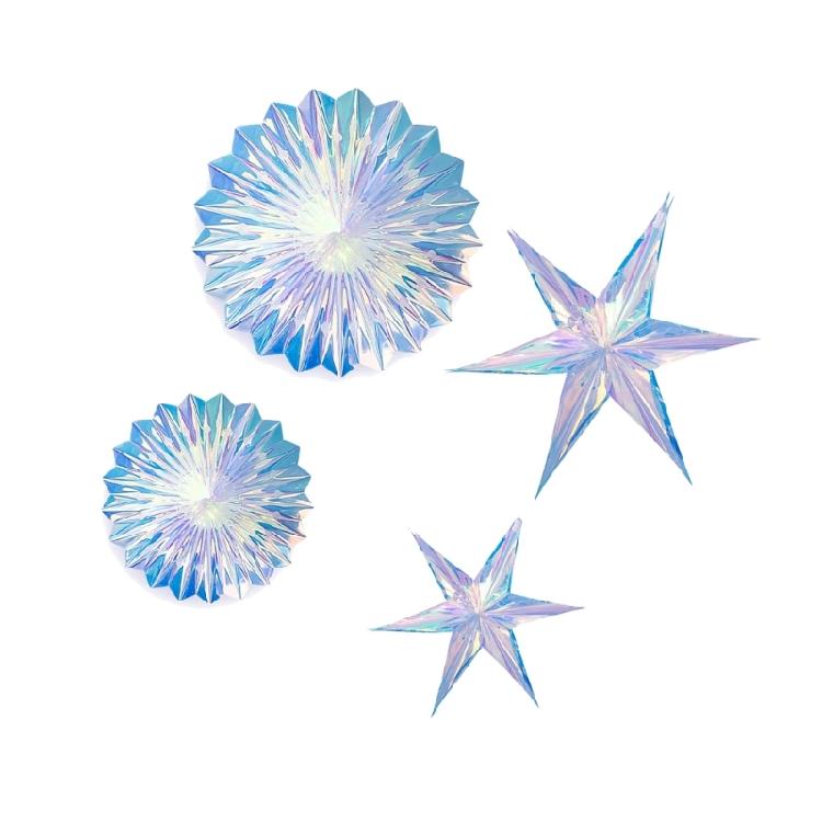 Irisierendes Schneeflocken- und Stern-Waben-Deckendekorations-Set mit 6 Stück für Feiertags- und Themenpartys, Zubehör für den täglichen Gebrauch