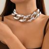 KunJoe Punk Silver Color CCB Buckle Short Necklace for Women Men Exaggerated Thick Metal Cuban Chain Collar Choker Necklace
