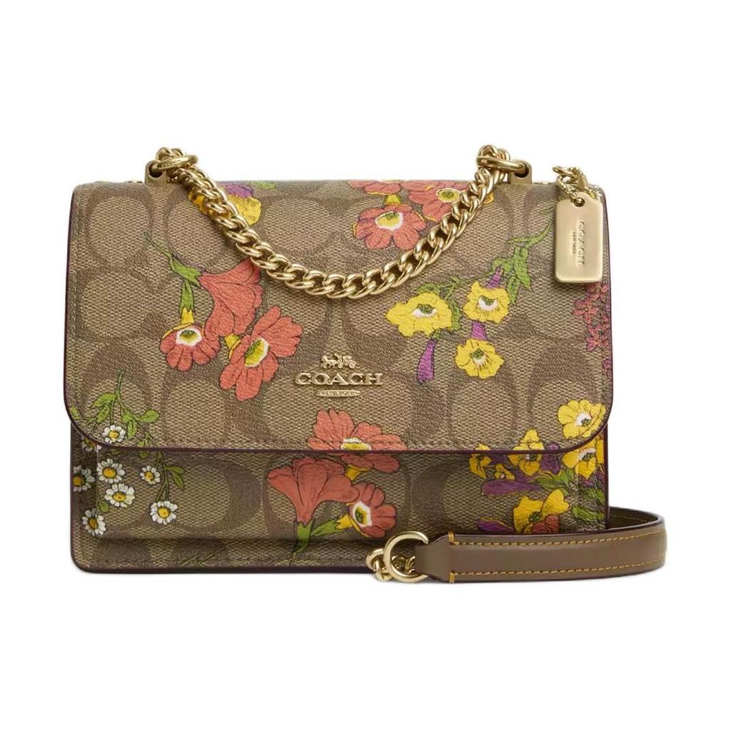 Coach Klare 17 Floral Print Signature Coated Canvas And Leather Shoulder Crossbody Bag Small Women Bags Gold Khaki Multicolor CR170-IME7V