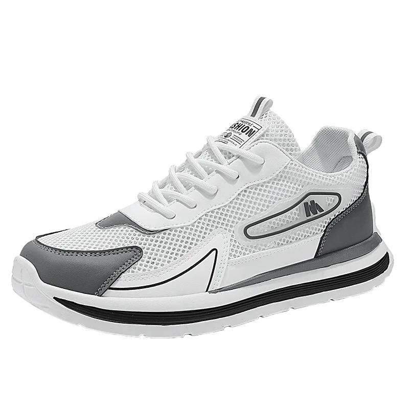 

Дышащие кроссовки на мягкой подошве на все сезоны, нескользящие, сетчатые, повседневные, спортивные, мужская обувь, уличные кроссовки, модные студенческие кроссовки 39 белый