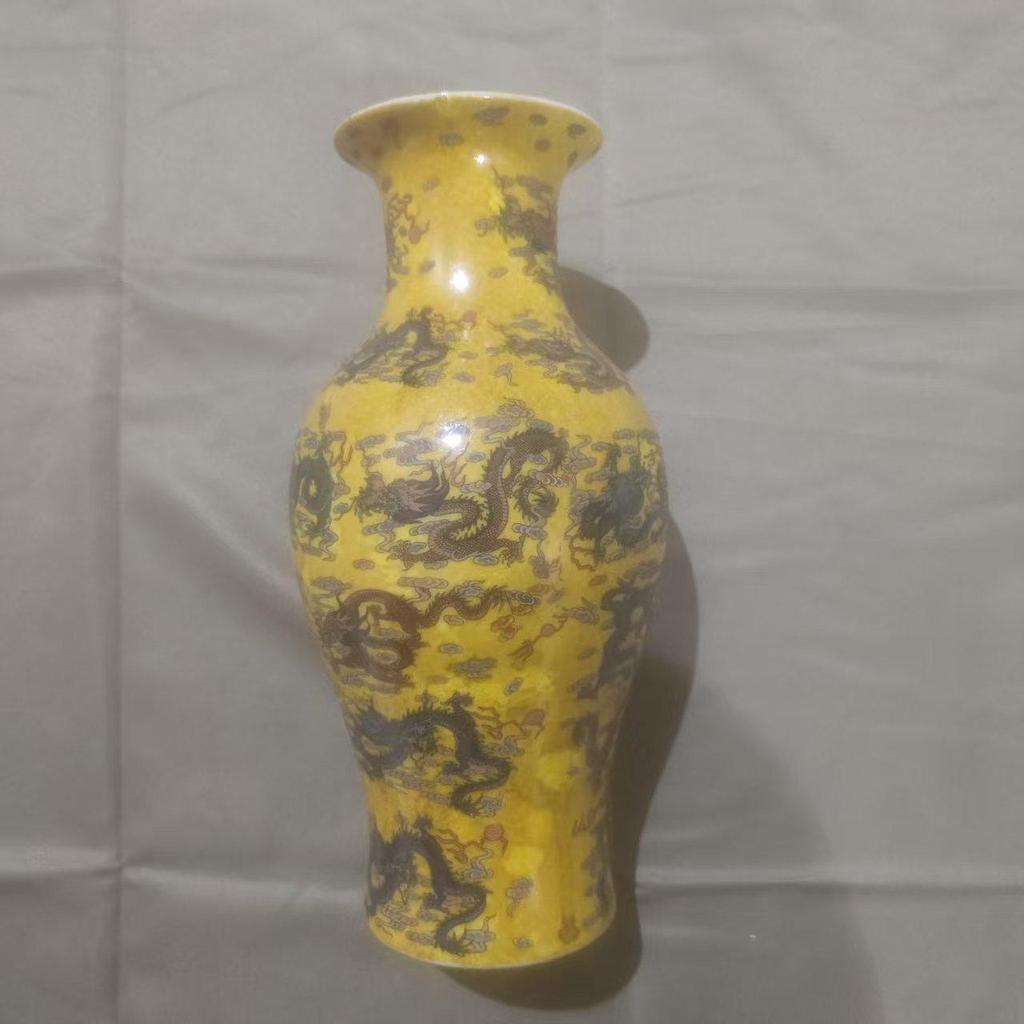 Antique Enamel Porcelain Vase with Luminous Dragon Pattern