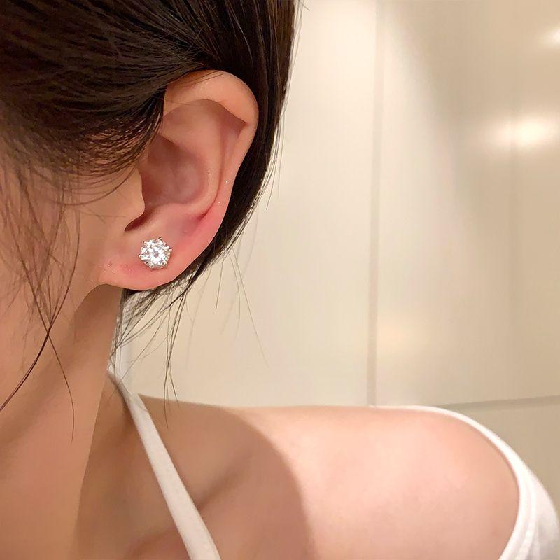 Full-Body S925 Sterling Silver Zircon Ear Studs Women Niche Light Luxury High-Grade Sense Earrings Sleep-Free Earrings