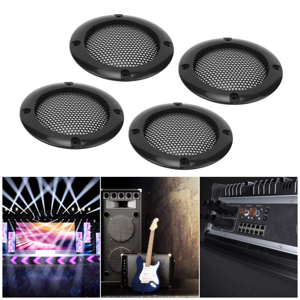 2" Metal Glossy Audio Speaker Cover, 4 Pcs Audio Speaker Grille Protective Decorative Audio Speaker Mesh Grille (Black)