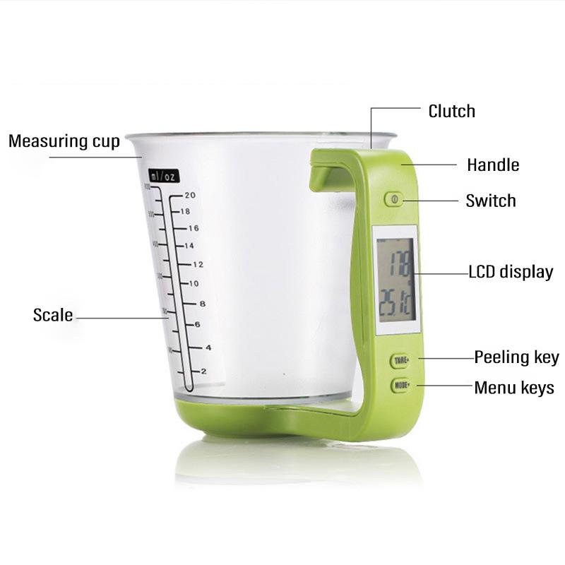 1pc Kitchen Scales with LCD Display 1000g/1g Measuring Cup Kitchen Mixing Bowl Temperature Measurement Cups Kitchen Baking Tools
