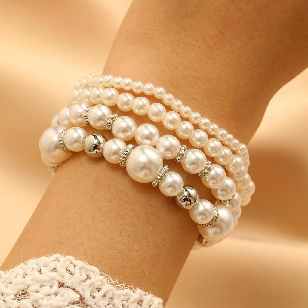 Exaggerated Layered Pearl Bead Bracelet Set for Women