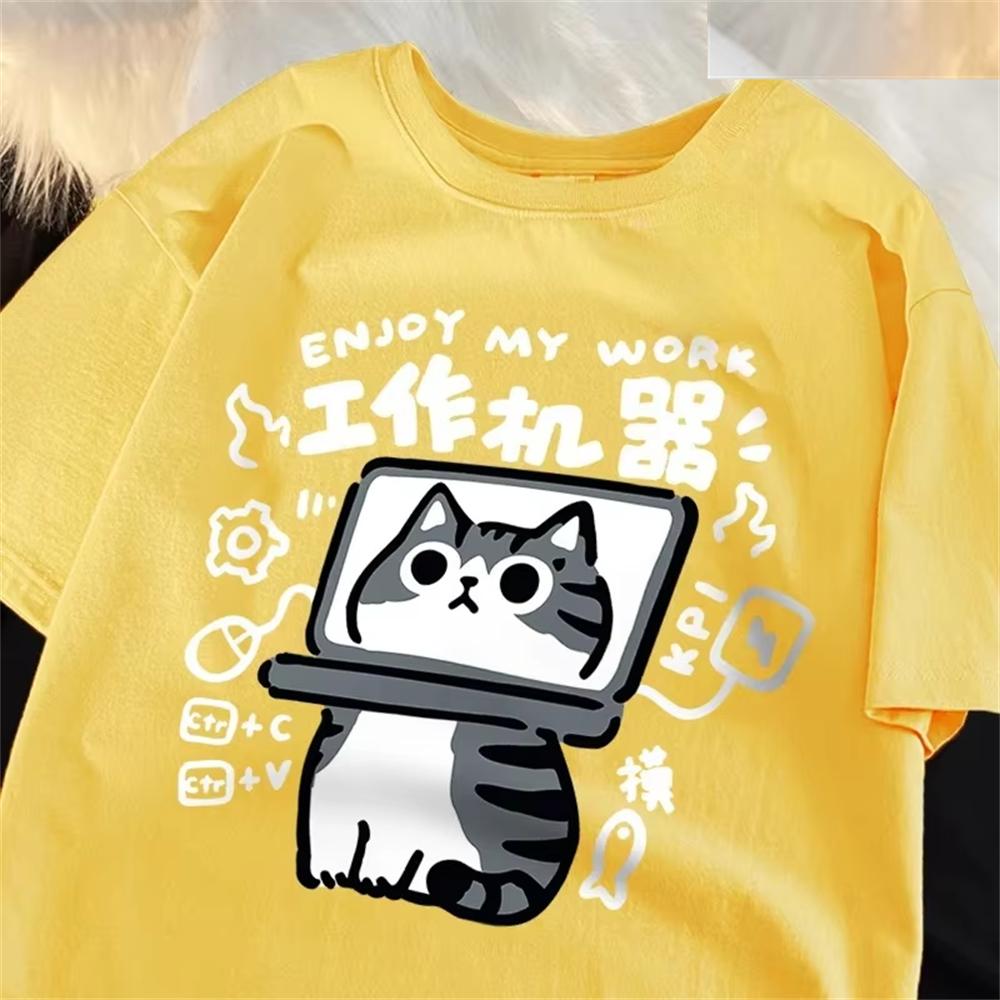 Fun Tool Cat Print Japanese Style T-Shirts Women Breathable Clothing Summer Tshirt Hip Hop Female Tee O-neck Harajuku Tee