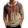 Men's Loose Fit Casual Hooded Shirt Three Quarter Sleeve Halloween Graphic Print Pullover Top Lightweight Breathable