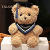 Cartoon Bear Doll Graduation Gift Soft Fluffy Washable with Hat Decor Doctor Animal Plush Toy Graduation Party Cake Topper Bouquet Decoration Prop