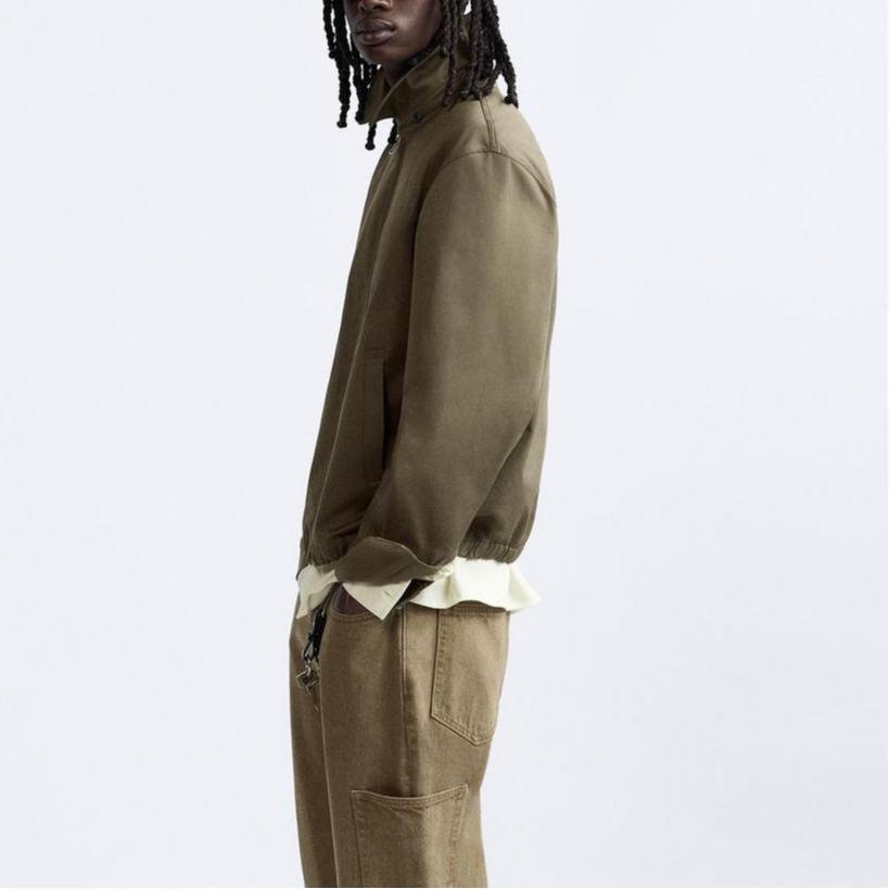 Zara Origins Kolekcja Specjalna Jednolity Kolor Casualowa Klapa Długi Rękaw Męska Kurtka Brązowa Zielona 7563300-054