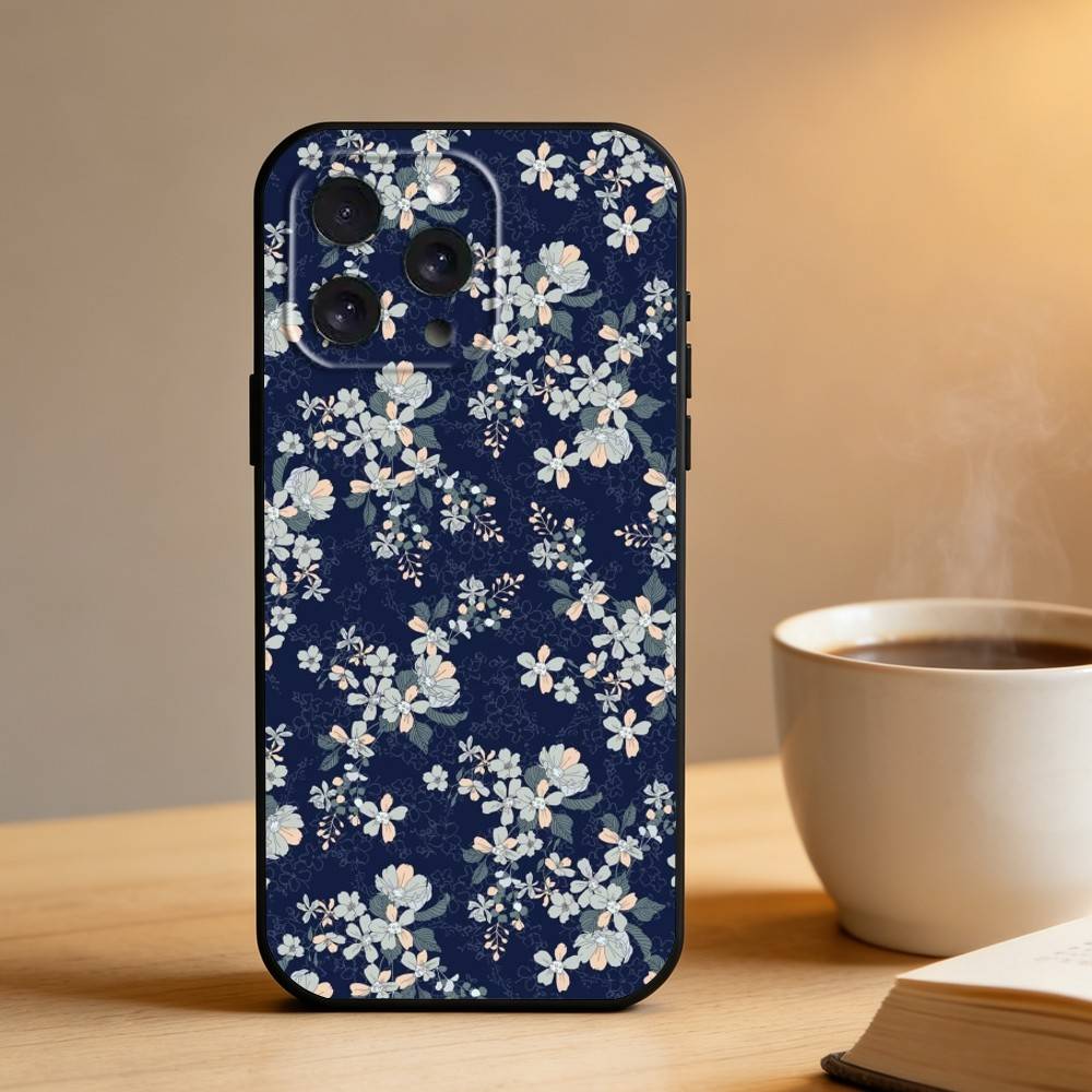 Flowers art  Phone Case For iPhone 16,15,14,13,12,17,Pro Max,Plus Silicone Black Case