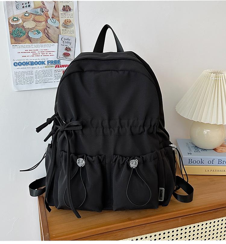 Schoolbag Niche Design Pleated Backpack Women Travel Lightweight Cute Bow Schoolbag Junior High School Girls College Student Backpack