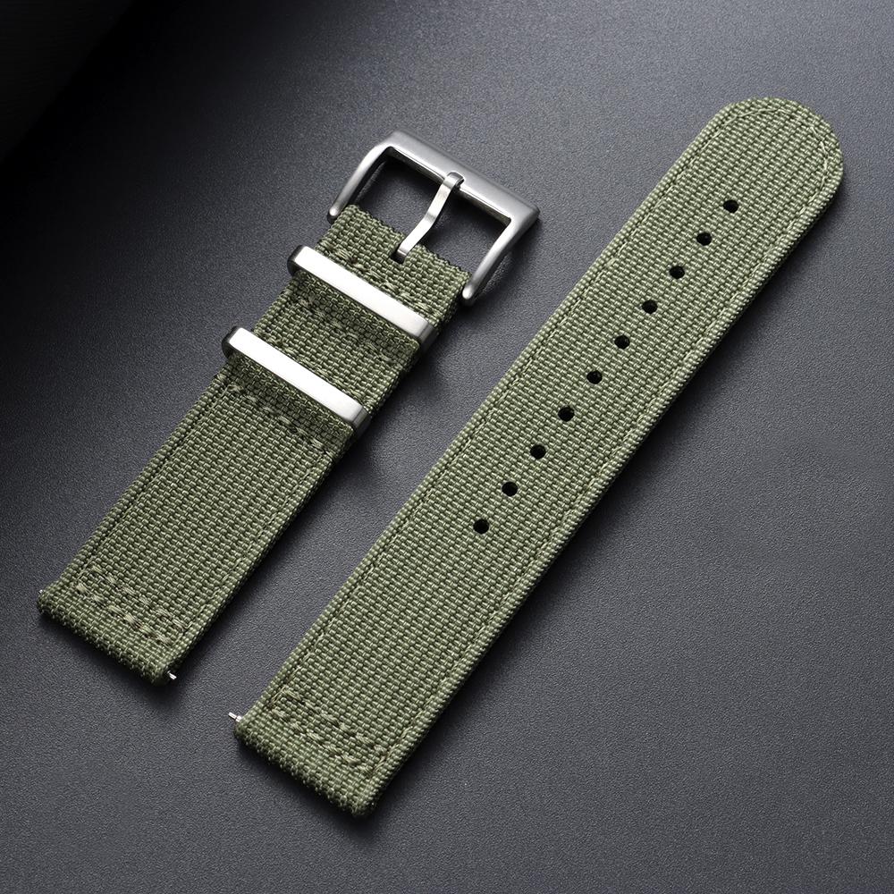 20mm 22mm Ribbed Nylon Watch Band Quick Release Army Green Nylon Strap Woven Canvas Fabric Band for Men Military Sports Bracelet