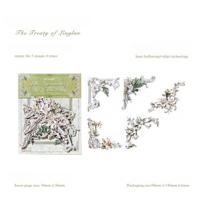 20pcs Vintage Corner Stickers European Style Flower Lace Hollow Materials Scrapbooking Deco Junk Journal Stationery Supplies