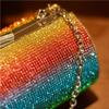 SCIONE Rainbow Rhinestone Dinner Bag Diagonal Bag Female Diamond Cylinder Shoulder Bag Banquet Bag