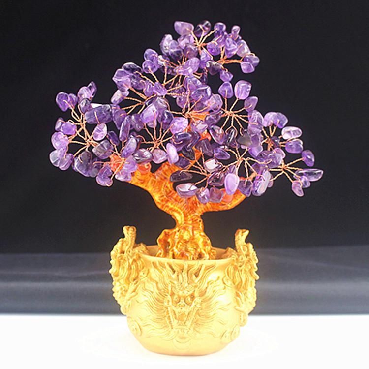 Amethyst Money Tree Ornament: Purple Wealth-Attracting Home Decor Gift