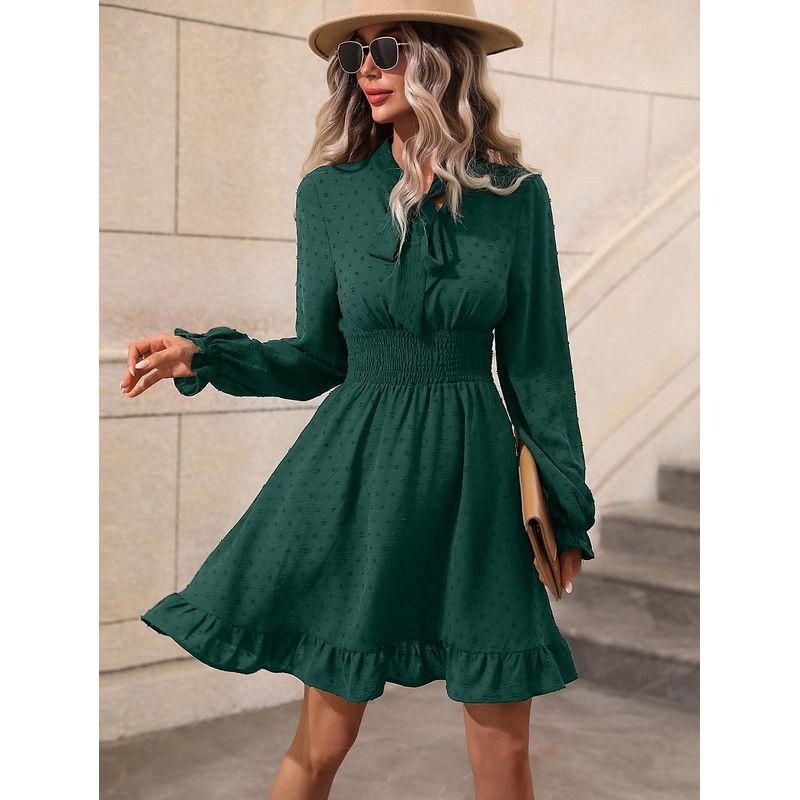 

Spring New Arrival Women s Clothing Is Very Fairy Long Sleeves Dress Small Slim Looking Vintage Bow Skirt Fancy Green XL