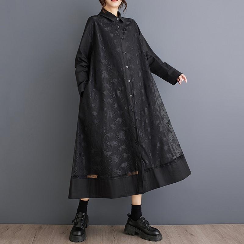 Long sleeve Plus size Cotton mesh vintage floral new in dresses for women casual loose spring autumn Shirt dress