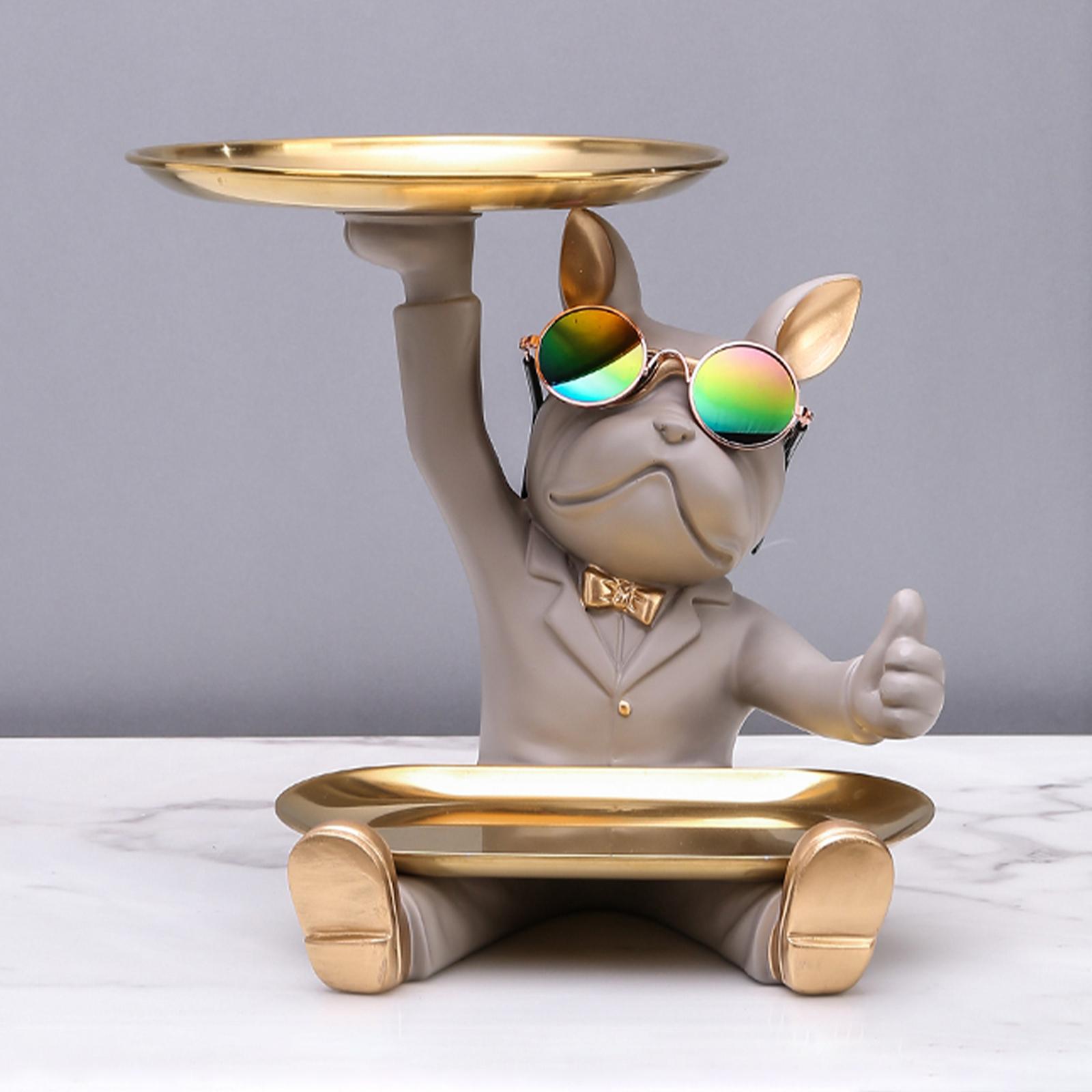Креативная скульптура Собака Фигурка с подносом Хранение мелочей Держатель для ключей Смоляная статуэтка животного Декор