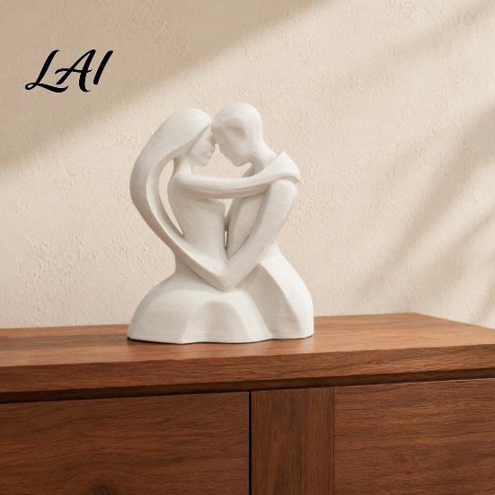 White Matte Ornaments 3D Printed Hugging Couple Heart-Shaped Sculpture Romantic Embrace Figurine with Finish Nordic Style Decoration Minimalist