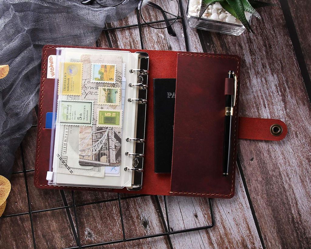 ROTERDON System Notebook A6 Leather 2025 6 Holes with Refills Loose Leaf Standard Cover Leather Hand Stitched Original 3 Colors Notebook Memo Pad Card