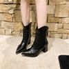 Autumn Winter Women Boots Fashion Square High Heel Shoes Elegant Lace Up White Ankle Boots Black Party Office Shoes Woman 34-43
