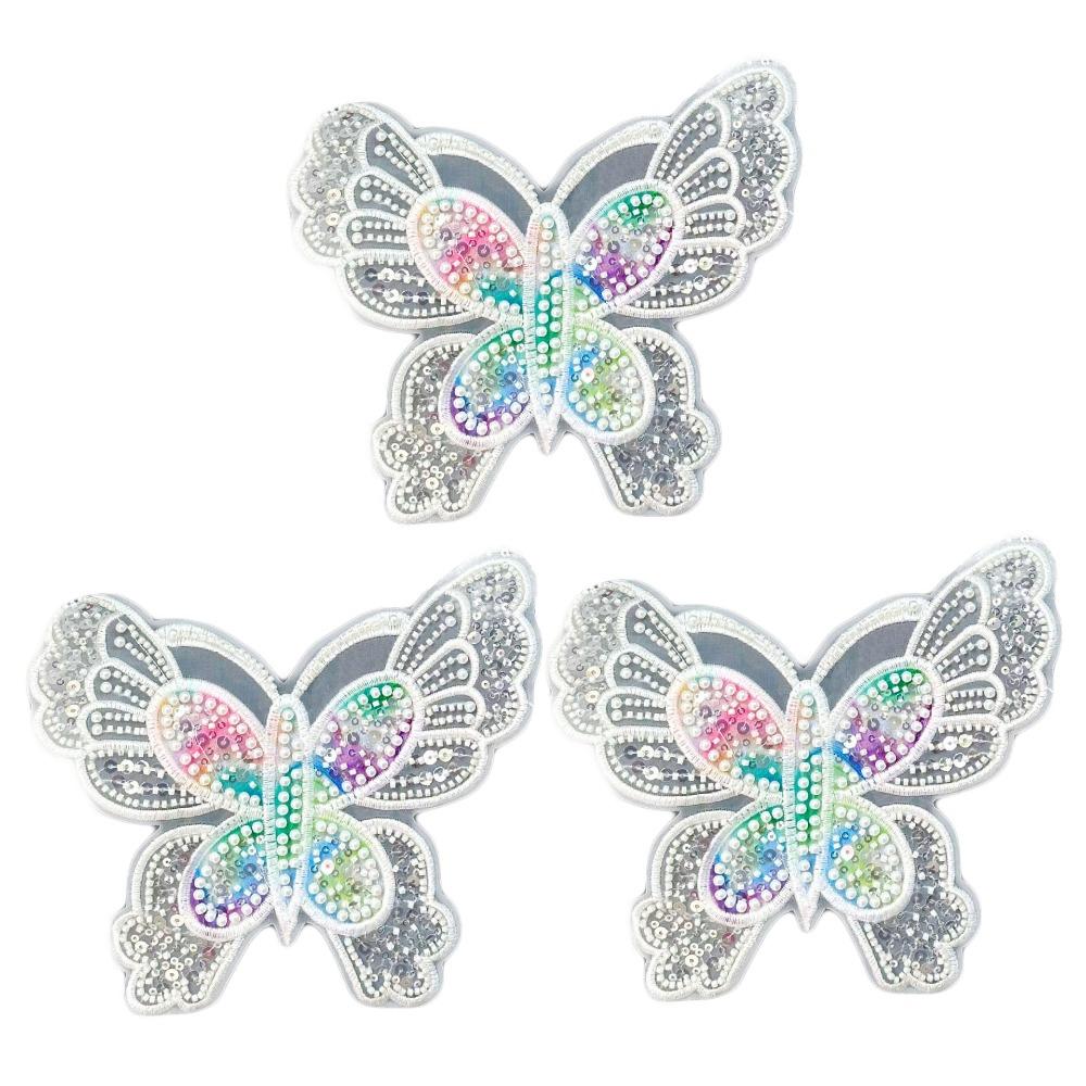 

3шт DIY 3D бабочка пайетка нашивка ручной работы красочная одежда нашивка грудь цветок бисер одежда аппликации шитье белый