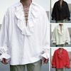 Men's Renaissance Shirt Costume Ruffled Long Sleeve Lace-Up Medieval Steampunk Pirate Shirt for Cosplay Stage Drama