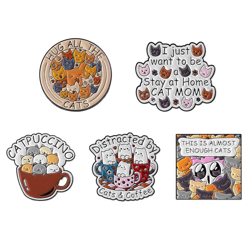 2-8pcs/set Cute Cat Enamel Pins Cartoon Big Eyes Black Kitties with Knife Animal Brooches Lapel Badge Jewelry Gifts For Friends