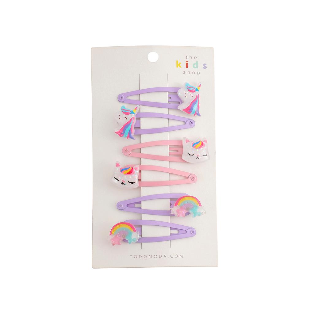 6 stk/sett Kawaii Tegneserie Enhjørning Hårklemme Regnbue Hårklemme Jente Søt Sommerfugl Hårtilbehør Hodeplagg Mote Barn Gaver