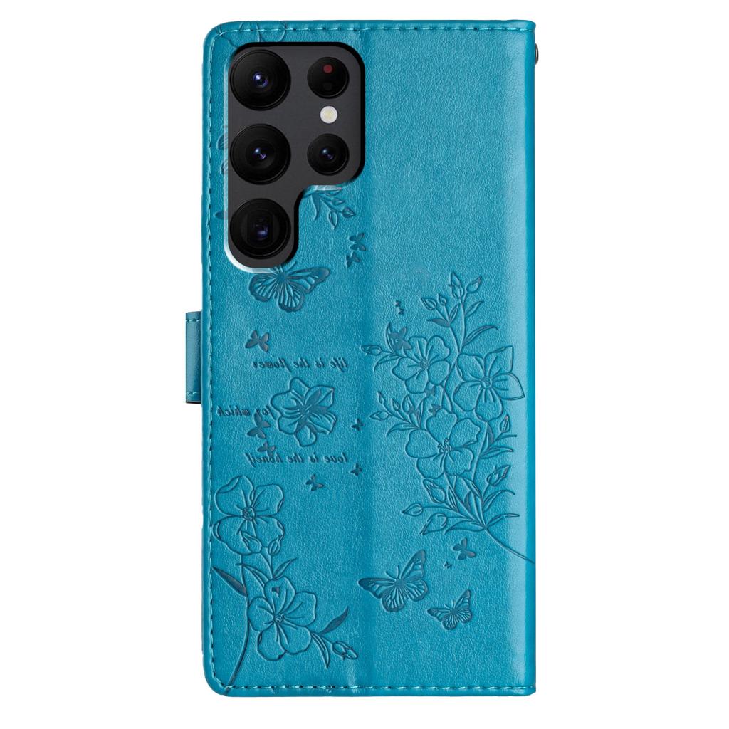 For Samsung Galaxy S24 Ultra Stand Case Butterfly Floral Imprint Leather Wallet Phone Cover