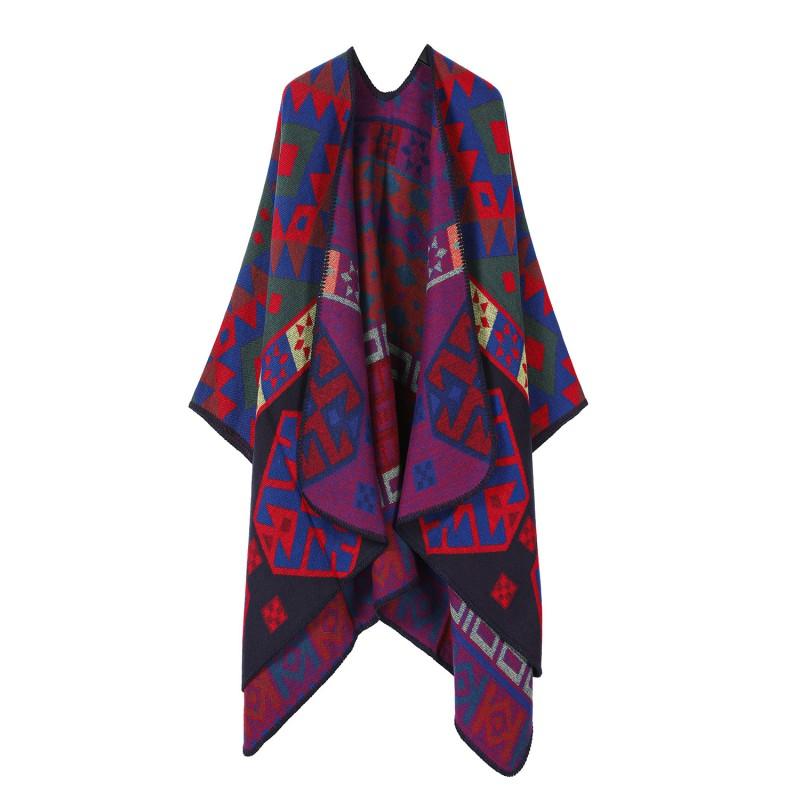 Boho Knit Shawl Women Men Lightweight Warm Wrap Scarf Fall Winter Ethnic Patterned Cape