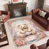 Teddy Bear Theme Crystal Velvet Rug Personalized Custom Name Text Soft Floor Mat Home Decor