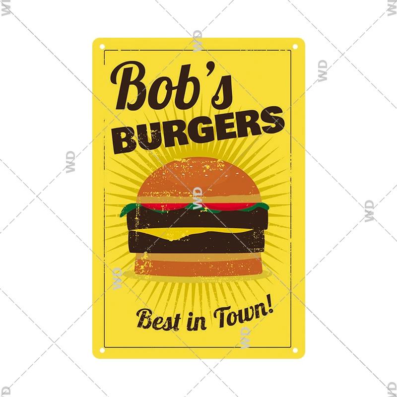 Panneau en étain pour hamburgers, frites, HotDogs, FastFood, Plaque métallique rétro Vintage, affiche en métal, Pizza BBQ pour décoration murale de cuisine