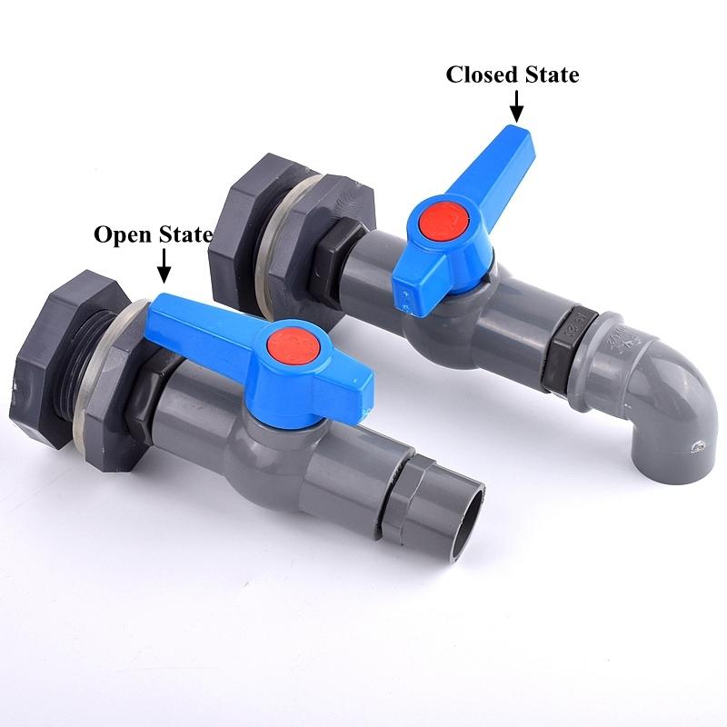 1Set 1/2" 3/4" 1" PVC Aquarium Fish Tank Connector Inlet Water Drain Pipe Joint Valve Irrigation Water Tank Bulkhead Fittings