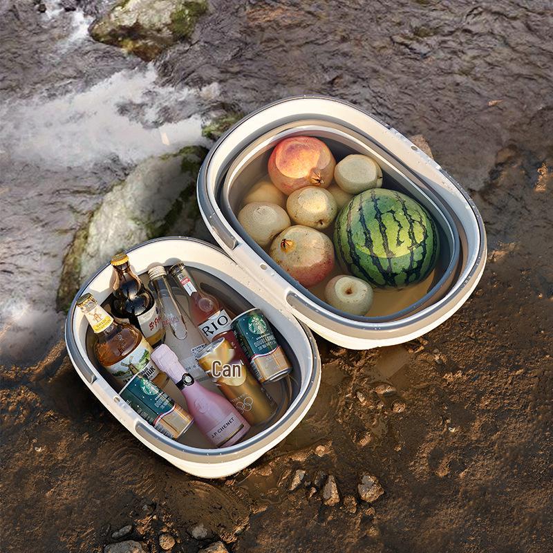 Foldable Household Storage Bucket with Handle - Large Capacity, Portable for Outdoor Camping, Car Use, or Laundry.