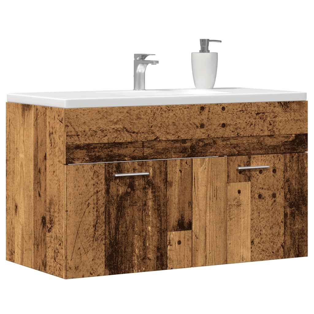 Washbasin Cabinet with Rustic Wood Look 90 X 38.5 X 46 Cm Particleboard